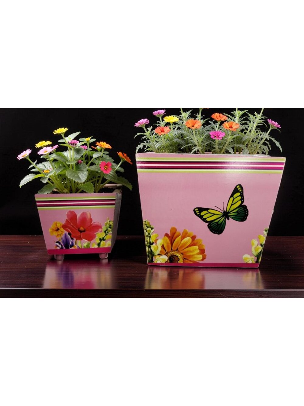 vintage burtons set of 2 wooden outdoor box butterfly planters with plastic inse